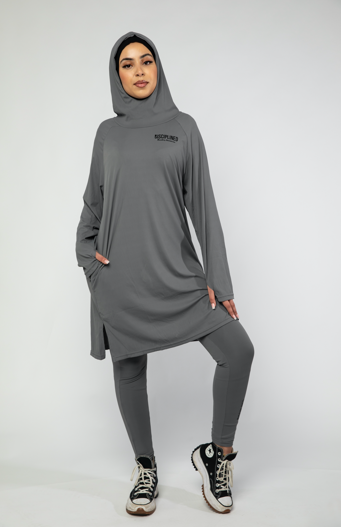 Essential Charcoal - Womens Modest Activewear/Swimwear Hoodie